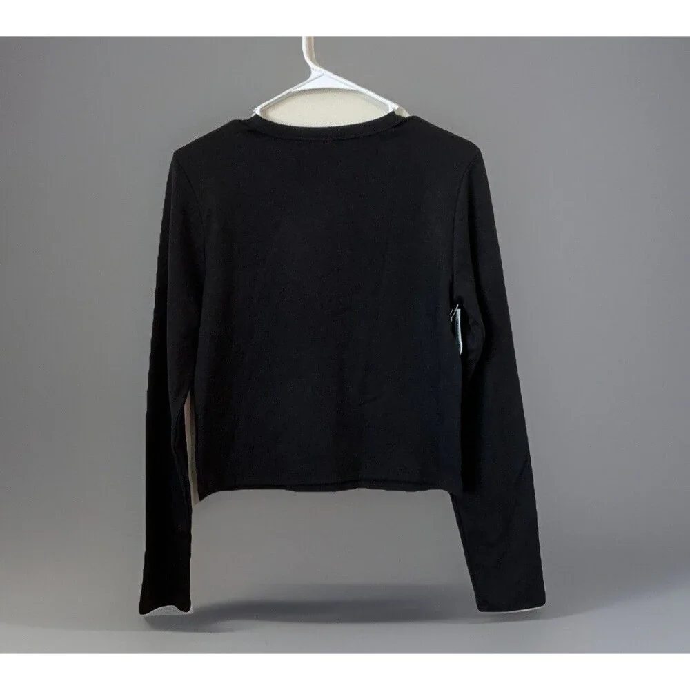 Aritzia Sunday Best Black Cropped Long Sleeve Large Round Neck Top NWT lagenlook